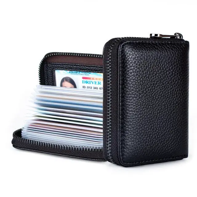 Alt view image 2 of 6 - Genuine Leather Credit Card Holder Zipper Wallet RFID Blocking Secure Card Case ID Case Organizer (Classic-Black Pebbled Genuine Leather)