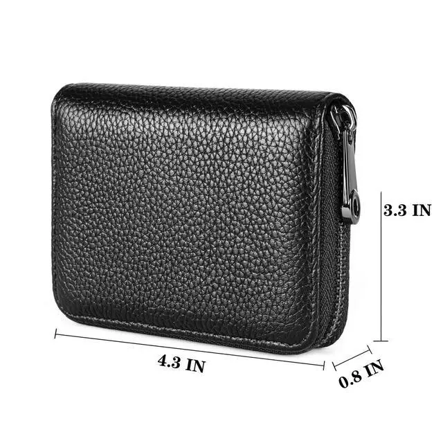 Alt view image 5 of 6 - Genuine Leather Credit Card Holder Zipper Wallet RFID Blocking Secure Card Case ID Case Organizer (Classic-Black Pebbled Genuine Leather)