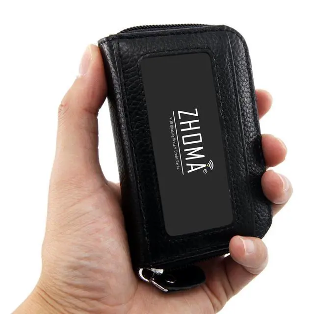 Alt view image 5 of 7 - RFID Blocking Genuine Leather Credit Card Case Holder Security Travel Wallet - Black