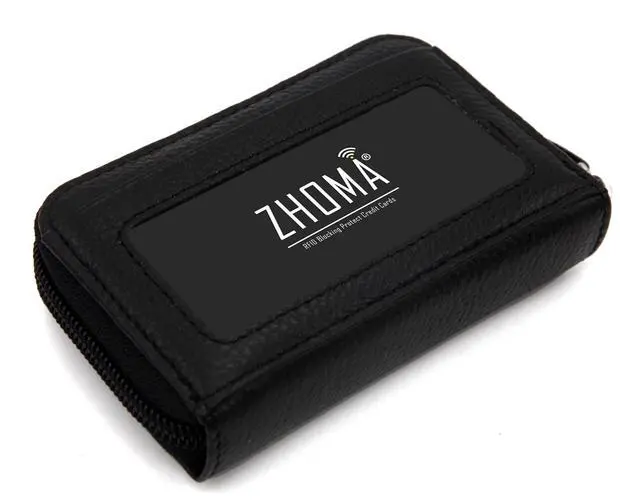 Alt view image 6 of 7 - RFID Blocking Genuine Leather Credit Card Case Holder Security Travel Wallet - Black