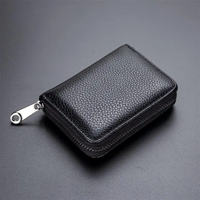Alt view image 6 of 6 - Genuine Leather Credit Card Holder Zipper Wallet RFID Blocking Secure Card Case ID Case Organizer (Classic-Black)
