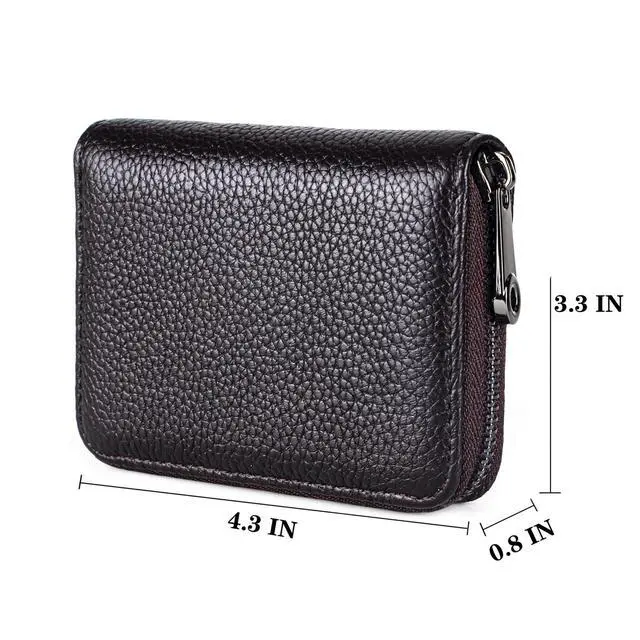 Alt view image 3 of 6 - Genuine Leather Credit Card Holder Zipper Wallet RFID Blocking Secure Card Case ID Case Organizer (Classic Brown)