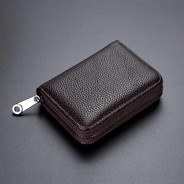 Alt view image 6 of 6 - Genuine Leather Credit Card Holder Zipper Wallet RFID Blocking Secure Card Case ID Case Organizer (Classic Brown)