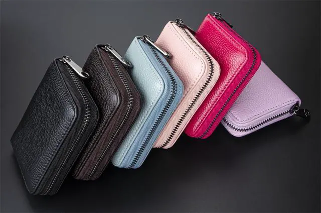 Alt view image 6 of 6 - Genuine Leather Credit Card Holder Zipper Wallet RFID Blocking Secure Card Case ID Case Organizer (Black Green)