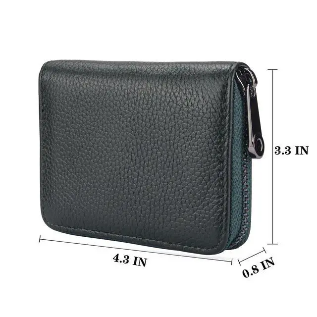 Alt view image 2 of 6 - Genuine Leather Credit Card Holder Zipper Wallet RFID Blocking Secure Card Case ID Case Organizer (Black Green)