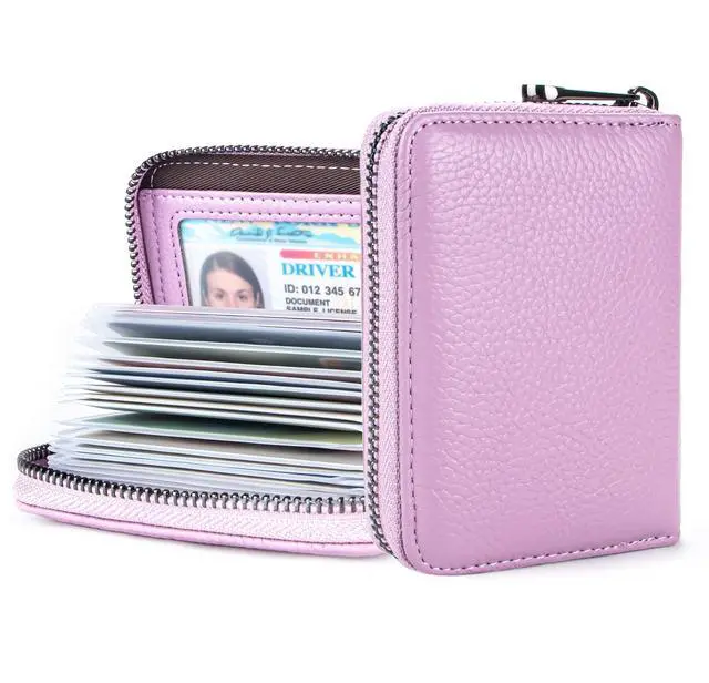 Main image of Leather Credit Card Holder Zipper Wallet RFID Blocking Secure Card Case ID Case Organizer (Light Purple)