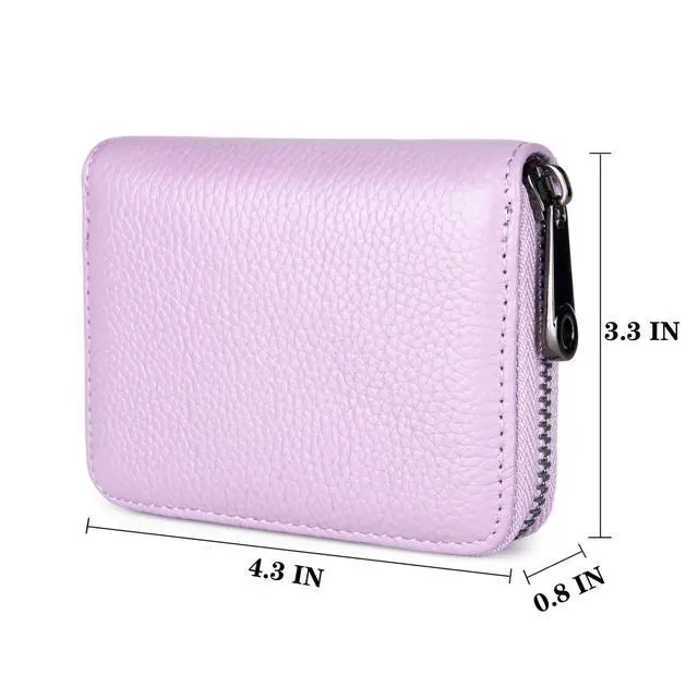 Alt view image 2 of 6 - Leather Credit Card Holder Zipper Wallet RFID Blocking Secure Card Case ID Case Organizer (Light Purple)