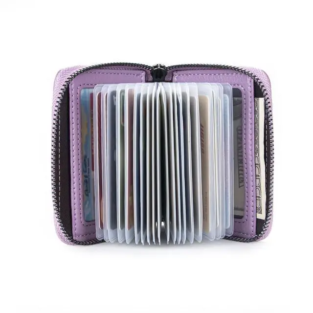 Alt view image 3 of 6 - Leather Credit Card Holder Zipper Wallet RFID Blocking Secure Card Case ID Case Organizer (Light Purple)