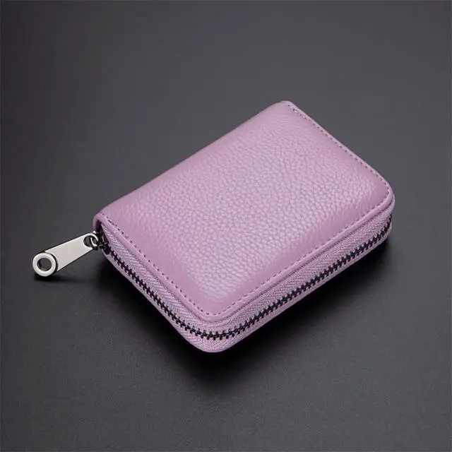 Alt view image 6 of 6 - Leather Credit Card Holder Zipper Wallet RFID Blocking Secure Card Case ID Case Organizer (Light Purple)