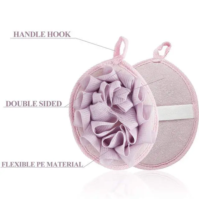 Alt view image 3 of 7 - 3 Pcs Bath Shower Pouf Sponge Mesh Pouf Shower Ball Exfoliating Body Sponge Pad Scrubber Glove with Flower Bath Ball (Beige,Green,Purple)