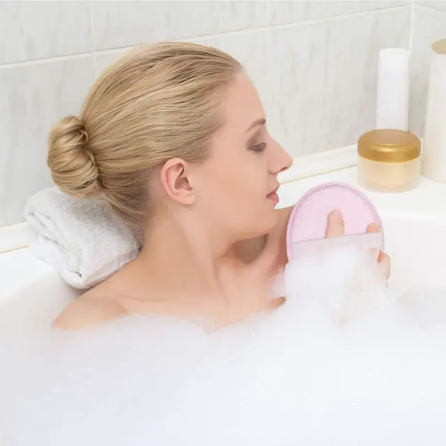 Alt view image 7 of 7 - 3 Pcs Bath Shower Pouf Sponge Mesh Pouf Shower Ball Exfoliating Body Sponge Pad Scrubber Glove with Flower Bath Ball (Beige,Green,Purple)