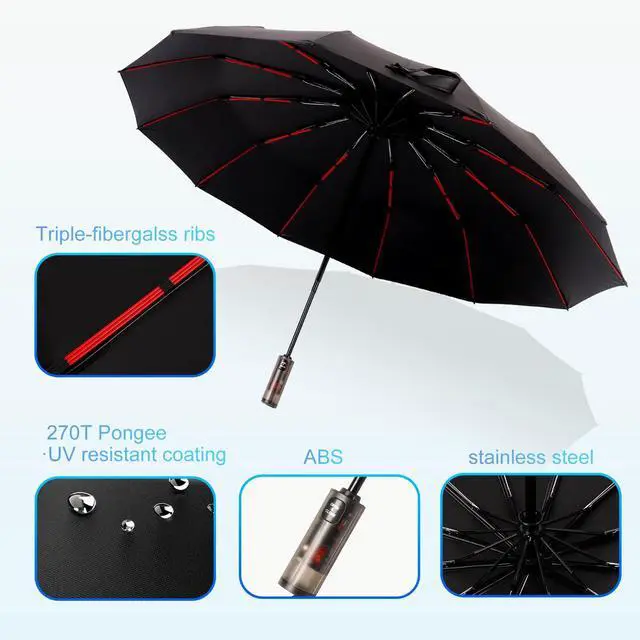 Alt view image 3 of 6 - Auto-Folding Windproof Travel Umbrella for Rain&Sun - Sandflow Black | Premium Compact Durable, Backpack/Car/Outdoor Ready, Effortless Storage, Non-Rebound
