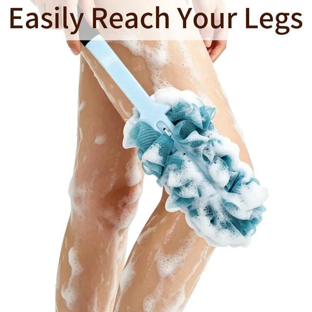 Alt view image 4 of 6 - 2 Pack Back Scrubber for Shower, Long Handle Scrub Brush, Exfoliating Loofah Sponge Body Brush for Back Use, Loofah On a Stick for Back Cleaning, Bathing Accessories Body Brushes (Blue and Pink)