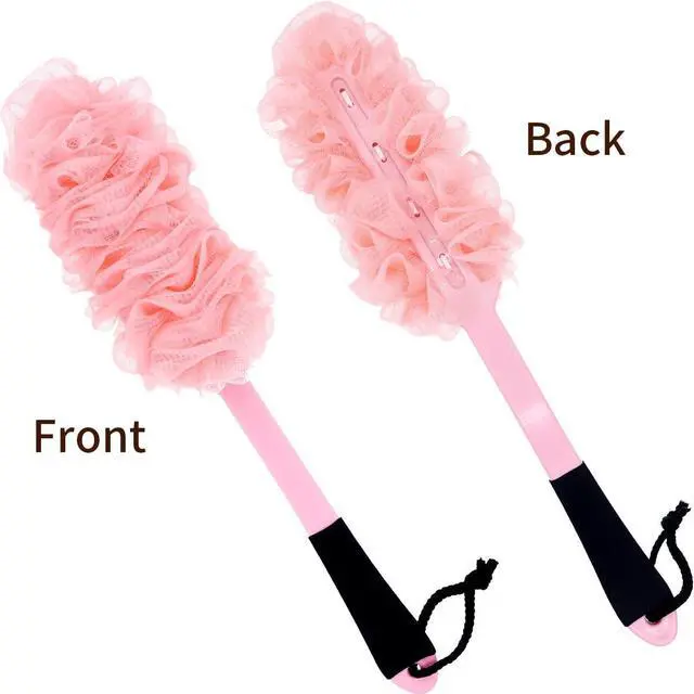 Alt view image 6 of 6 - 2 Pack Back Scrubber for Shower, Long Handle Scrub Brush, Exfoliating Loofah Sponge Body Brush for Back Use, Loofah On a Stick for Back Cleaning, Bathing Accessories Body Brushes (Blue and Pink)