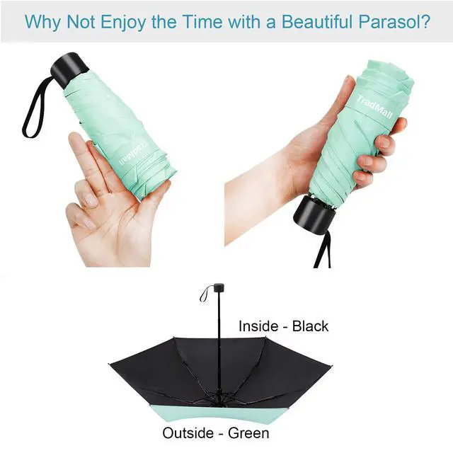 Alt view image 2 of 7 - Mini Travel Umbrella, Portable Lightweight Compact Parasol with 95% UV Protection for Sun & Rain, Green
