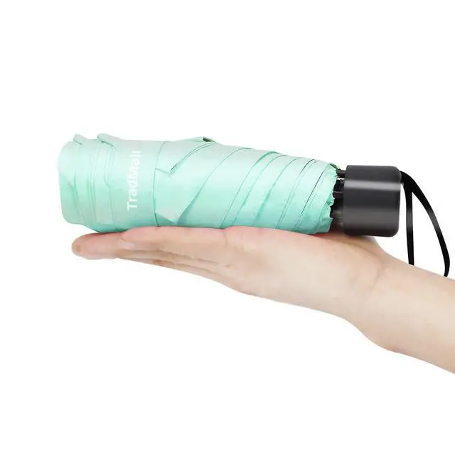 Alt view image 4 of 7 - Mini Travel Umbrella, Portable Lightweight Compact Parasol with 95% UV Protection for Sun & Rain, Green