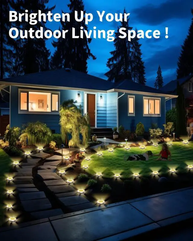 Alt view image 2 of 7 - Ground Lights Outdoor 2 Pack Waterproof, Upgraded Solar Garden Lights with 4 Side Light, Stainless Steel Solar Powered Disc Landscape Light for Walkway Pathway Lawn Yard Patio Deck-Warm White