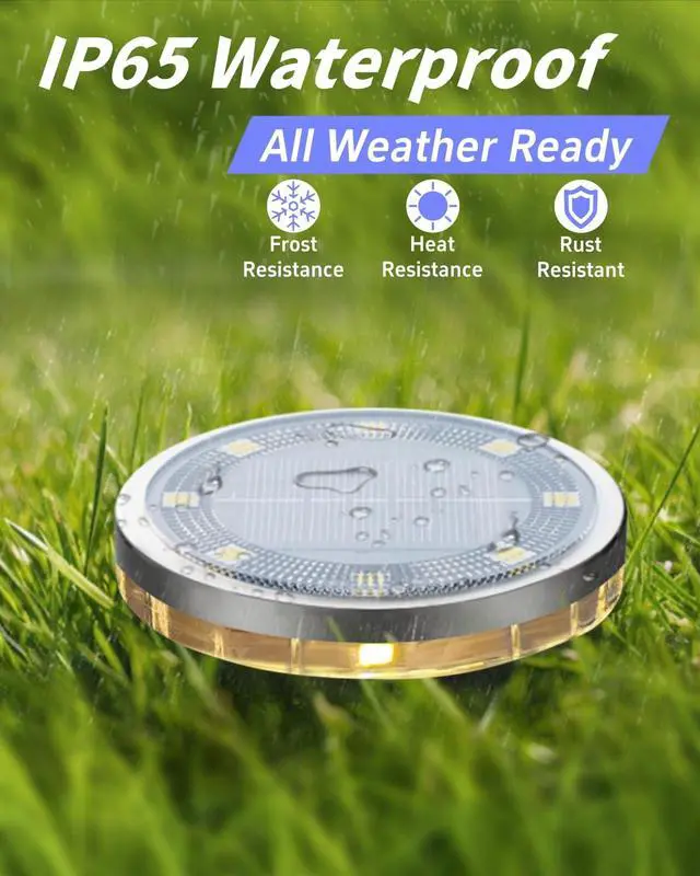 Alt view image 3 of 7 - Ground Lights Outdoor 2 Pack Waterproof, Upgraded Solar Garden Lights with 4 Side Light, Stainless Steel Solar Powered Disc Landscape Light for Walkway Pathway Lawn Yard Patio Deck-Warm White