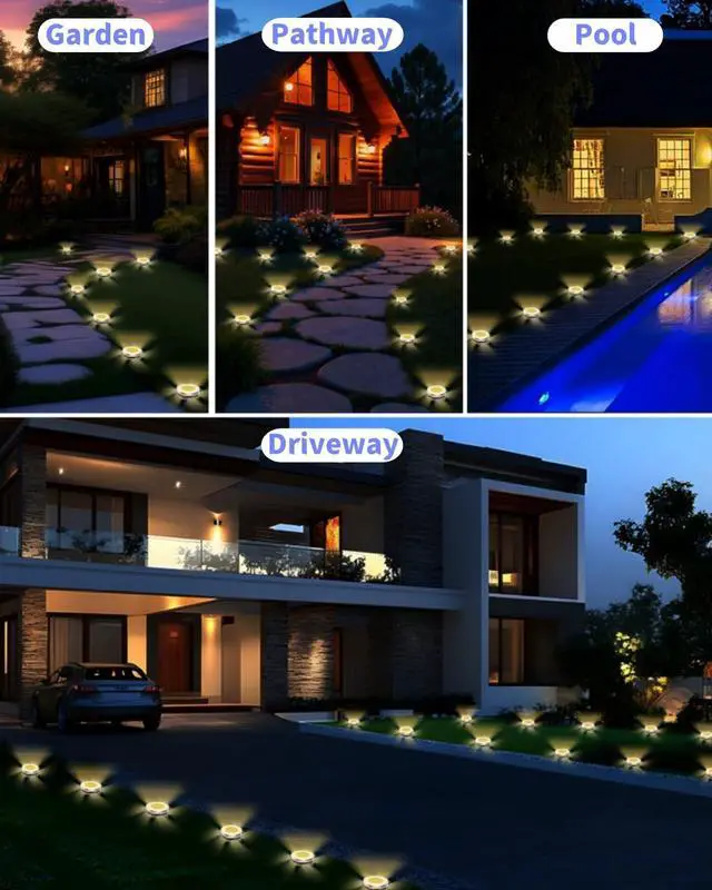 Alt view image 7 of 7 - Ground Lights Outdoor 2 Pack Waterproof, Upgraded Solar Garden Lights with 4 Side Light, Stainless Steel Solar Powered Disc Landscape Light for Walkway Pathway Lawn Yard Patio Deck-Warm White