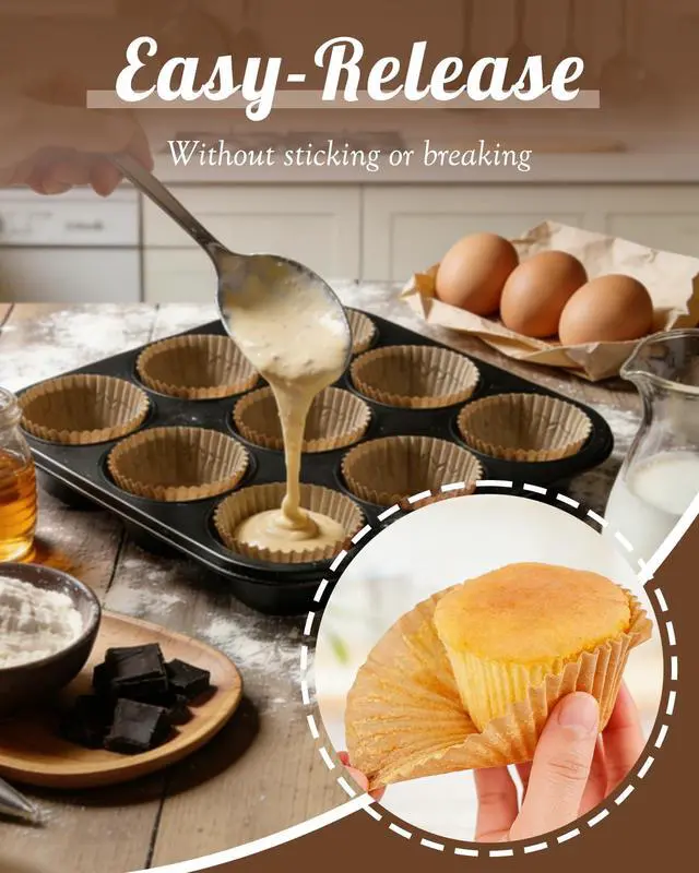 Alt view image 3 of 7 - 700 Count Brown Cupcake Liners - Natural Parchment Baking Cups, 2 Inch
