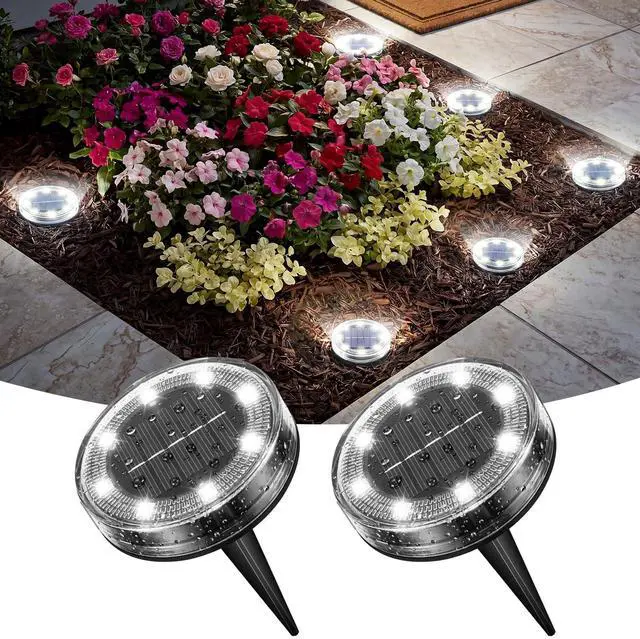 Main image of Solar Ground Lights Outdoor Anti-Rust Disk Lights, 2pack Cold White