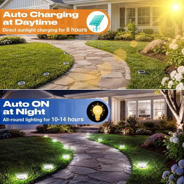 Alt view image 2 of 6 - Solar Ground Lights Outdoor Anti-Rust Disk Lights, 2pack Cold White