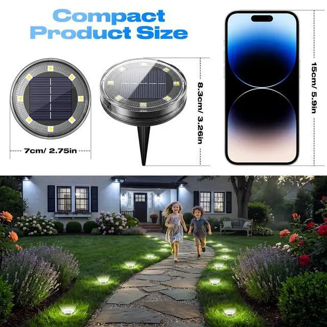 Alt view image 6 of 6 - Solar Ground Lights Outdoor Anti-Rust Disk Lights, 2pack Cold White