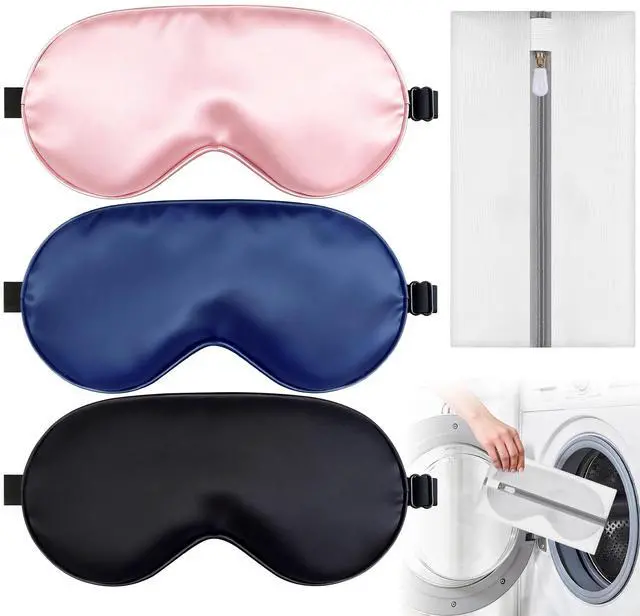 Main image of Sleep Mask, Silk Eye Mask for Sleeping with Adjustable Strap, Blindfold Eyeshade for Men & Women, Comfortable & Soft Eye Cover Eyeshade for Night SleepBlack&Blue&Pink&1 Laundry Bag
