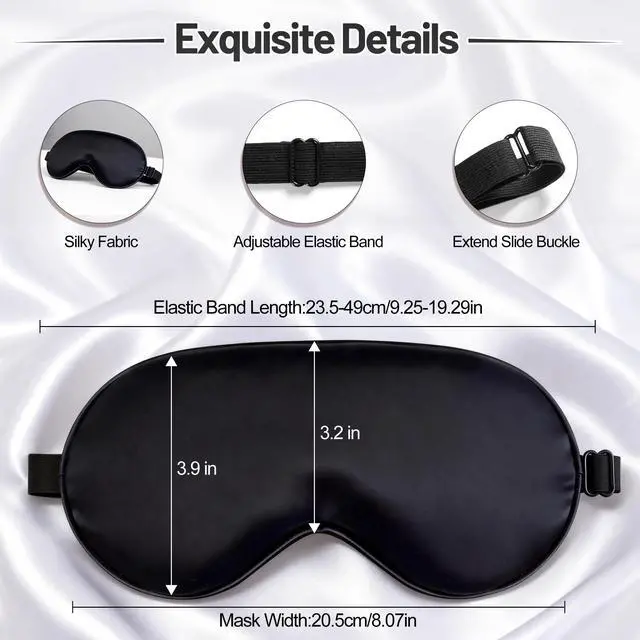 Alt view image 3 of 7 - Sleep Mask, Silk Eye Mask for Sleeping with Adjustable Strap, Blindfold Eyeshade for Men & Women, Comfortable & Soft Eye Cover Eyeshade for Night SleepBlack&Blue&Pink&1 Laundry Bag