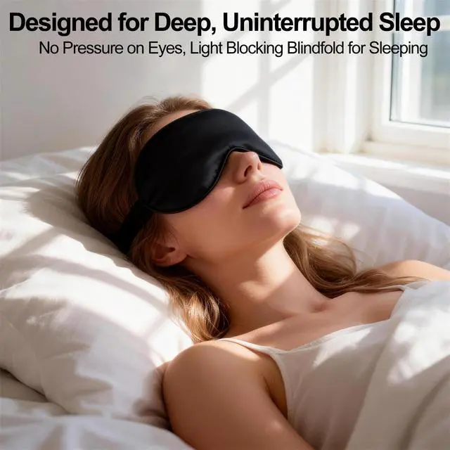 Alt view image 6 of 7 - Sleep Mask, Silk Eye Mask for Sleeping with Adjustable Strap, Blindfold Eyeshade for Men & Women, Comfortable & Soft Eye Cover Eyeshade for Night SleepBlack&Blue&Pink&1 Laundry Bag