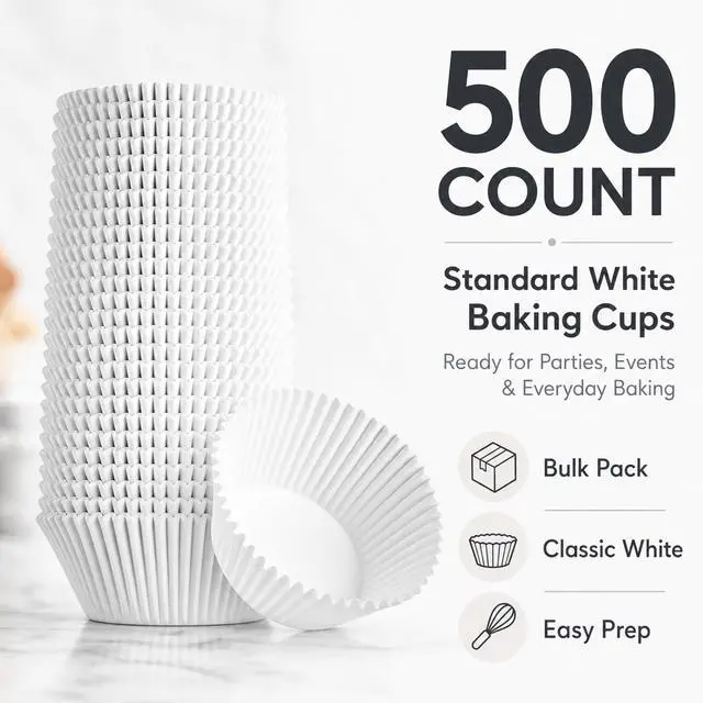 Alt view image 2 of 7 - Cupcake Liners - Standard Size Cupcake Wrappers to use for Pans or carrier or on stand - White Paper Baking Cups Pack of 500