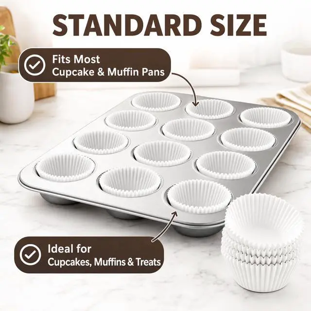 Alt view image 3 of 7 - Cupcake Liners - Standard Size Cupcake Wrappers to use for Pans or carrier or on stand - White Paper Baking Cups Pack of 500