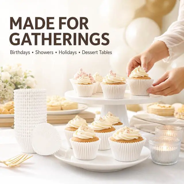 Alt view image 6 of 7 - Cupcake Liners - Standard Size Cupcake Wrappers to use for Pans or carrier or on stand - White Paper Baking Cups Pack of 500