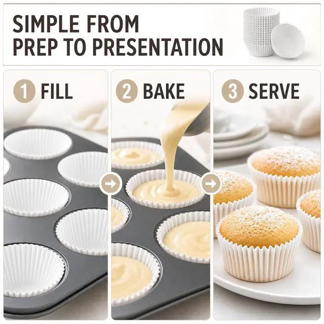 Alt view image 5 of 7 - Cupcake Liners - Standard Size Cupcake Wrappers to use for Pans or carrier or on stand - White Paper Baking Cups Pack of 500