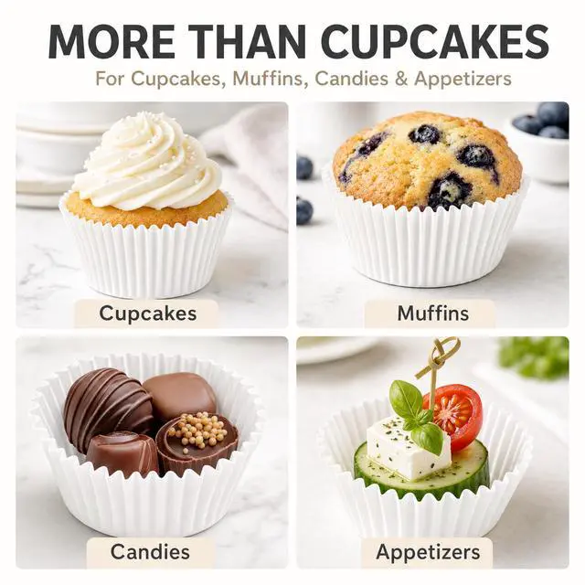 Alt view image 7 of 7 - Cupcake Liners - Standard Size Cupcake Wrappers to use for Pans or carrier or on stand - White Paper Baking Cups Pack of 500