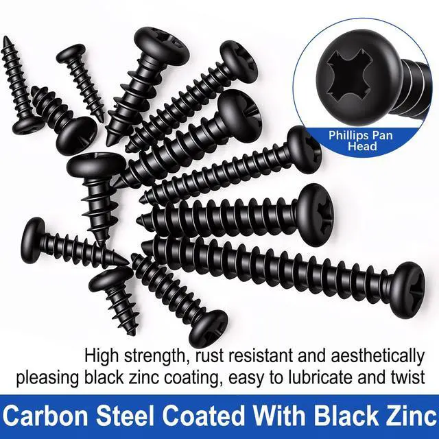 Alt view image 3 of 6 - 685PCS M2 M3 M4 Phillips Pan Head Self Tapping Wood Screws Assortment Kit,14 Sizes Self Tapping Screws for Plastic,Cross Recessed Carbon Steel Black Screws for Wood,Plastic
