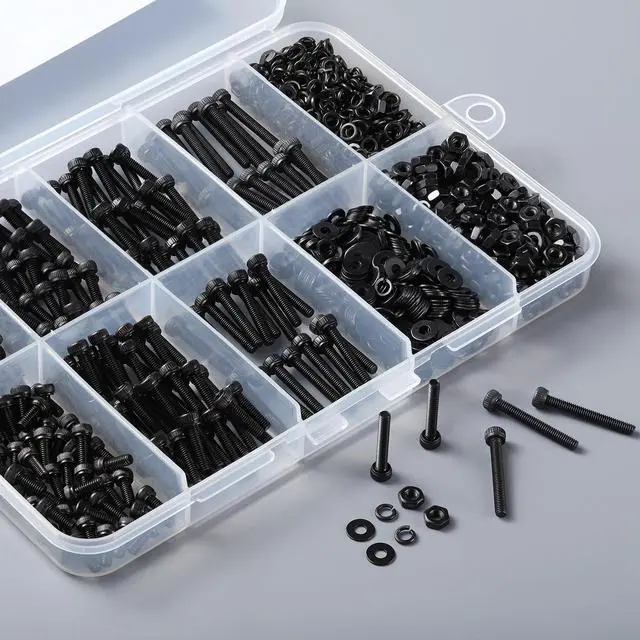 Alt view image 5 of 7 - 1001Pcs M2.5 Screws Kit,Black M2.5 Screws (7 Sizes 4-20mm),Hex Socket Head Cap Small Metric Bolts Nuts Assortment,12.9 Grade Alloy Steel,Black Oxide, 4/6/8/10/12/16/20mm
