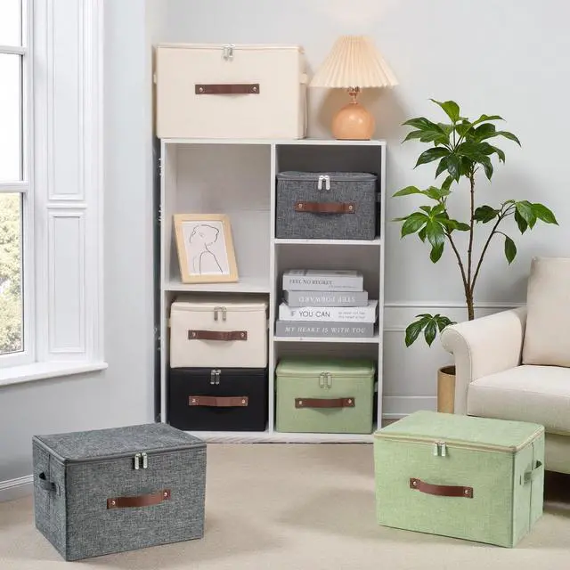 Alt view image 7 of 7 - Storage Bins with Zipper Lid Decorative Lidded Box Fabric Baskets