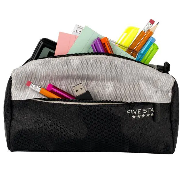 Alt view image 3 of 7 - Pencil Pouch, Pen Case, 9-Pocket Zipper Pouch, Storage Organizer for School Supplies Earbuds Chargers Cables Makeup, Black/Grey (505600A-ECM)