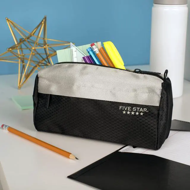 Alt view image 7 of 7 - Pencil Pouch, Pen Case, 9-Pocket Zipper Pouch, Storage Organizer for School Supplies Earbuds Chargers Cables Makeup, Black/Grey (505600A-ECM)