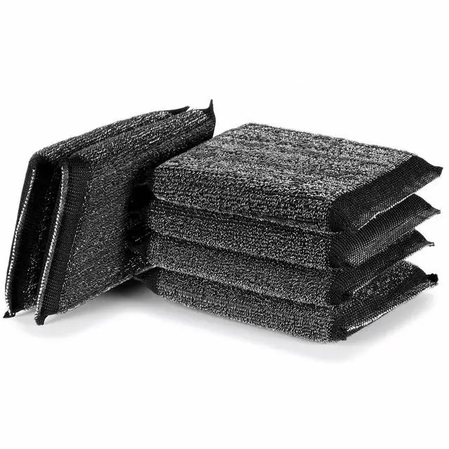 Main image of 6 Pack Steel Wool Scrubber Sponges, Heavy Duty Stainless Steel Scouring Pads Reusable Non Scratch Metal Sponges Hand-Friendly Kitchen Cleaning Tool for Pots and Pans Tough Grease & Grime (Black)