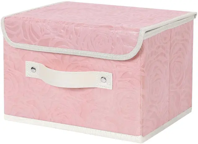 Main image of Fabric Storage Box Bins with Lids, Rose Print, Pink, Small