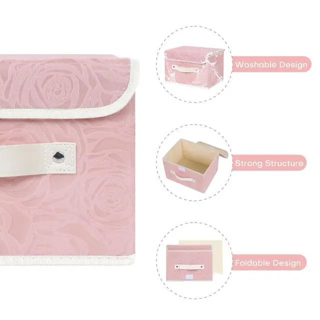 Alt view image 2 of 7 - Fabric Storage Box Bins with Lids, Rose Print, Pink, Small