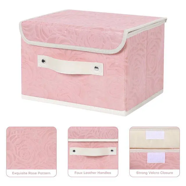 Alt view image 3 of 7 - Fabric Storage Box Bins with Lids, Rose Print, Pink, Small