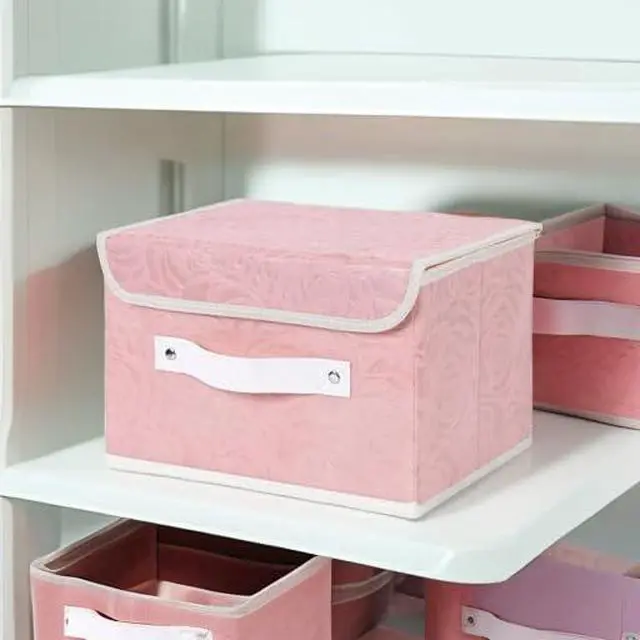 Alt view image 5 of 7 - Fabric Storage Box Bins with Lids, Rose Print, Pink, Small