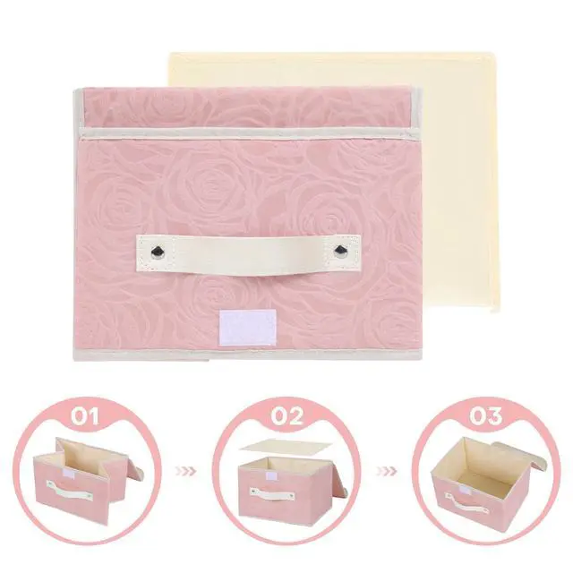 Alt view image 4 of 7 - Fabric Storage Box Bins with Lids, Rose Print, Pink, Small