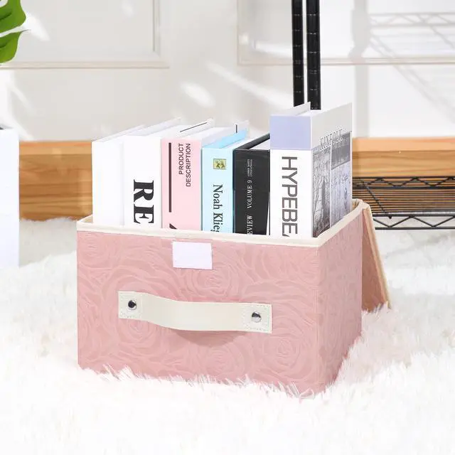 Alt view image 7 of 7 - Fabric Storage Box Bins with Lids, Rose Print, Pink, Small