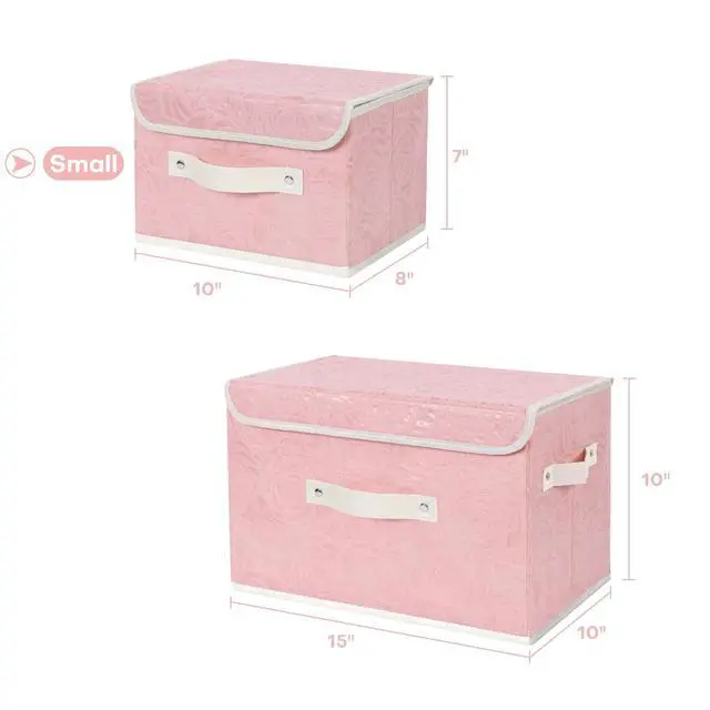 Alt view image 6 of 7 - Fabric Storage Box Bins with Lids, Rose Print, Pink, Small