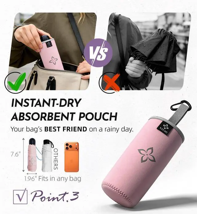 Alt view image 5 of 7 - Mini Umbrella for Travel Compact - UPF 100+ UV Sun Umbrella for Purse Backpack,Super mini Sturdy Pocket Folding Umbrella with Absorbent Sleeve, Heavy Duty Parasol 1-Pink
