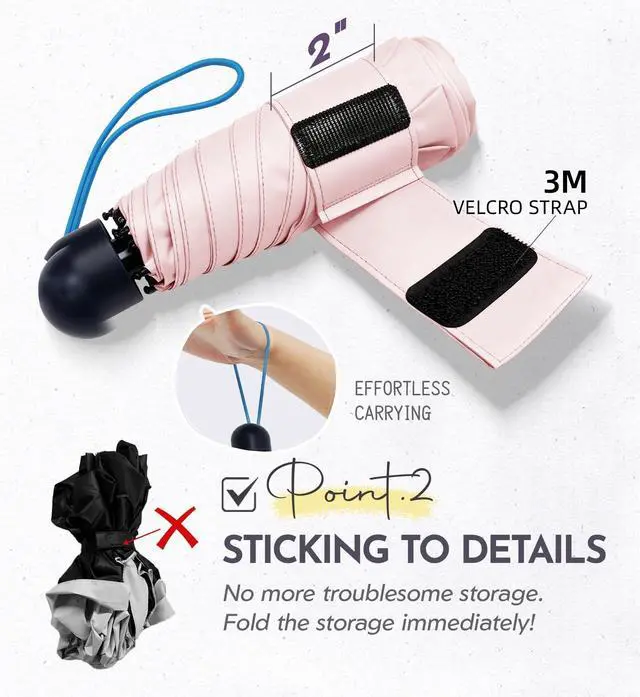Alt view image 4 of 7 - Mini Umbrella for Travel Compact - UPF 100+ UV Sun Umbrella for Purse Backpack,Super mini Sturdy Pocket Folding Umbrella with Absorbent Sleeve, Heavy Duty Parasol 1-Pink
